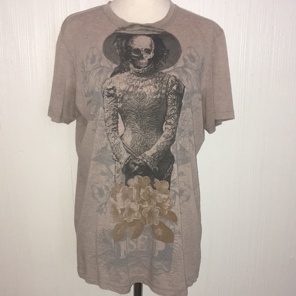 Men's Rise Up Graphic Skull Floral Short-Sleeve Tee Shirt M Dia de Los Muertos